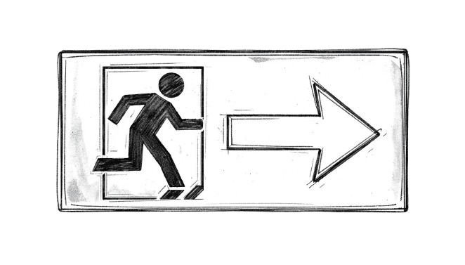 Evacuation sign — running figure